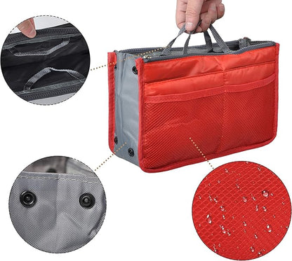 Vercord Purse Organizer Insert for Handbags Bag Organizers Inside Tote Pocketbook Women Nurse Nylon 13 Pockets Red Small