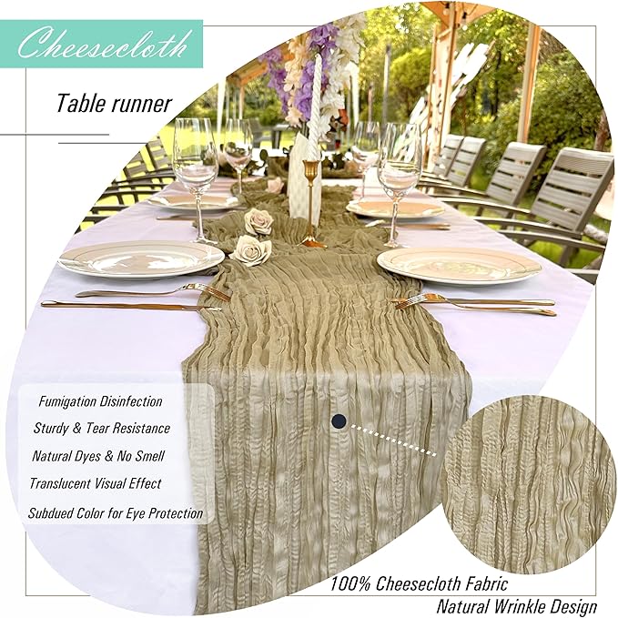 8 Pack Brown Cheesecloth Table Runner 22 x 108 inch Coffee Gauze Cheese Cloth Table Runner Bulk for Rustic Wedding Baby Shower Birthday Party Boho Table Decor