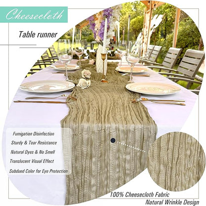 8 Pack Brown Cheesecloth Table Runner 22 x 108 inch Coffee Gauze Cheese Cloth Table Runner Bulk for Rustic Wedding Baby Shower Birthday Party Boho Table Decor