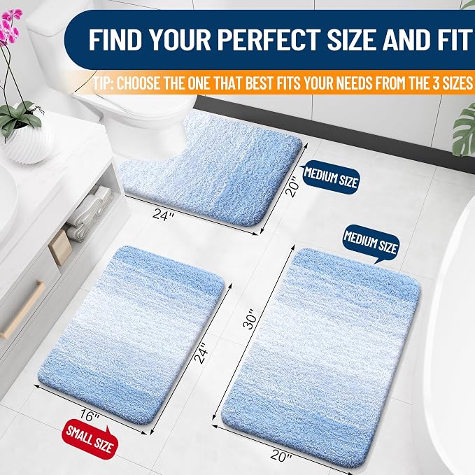 OLANLY Bathroom Runner Rugs Mat 70x24, Extra Soft Absorbent Microfiber Bath Rugs, Rubber Backing, Quick Dry, Washable Long Bath Mats for Bathroom, Tub and Shower, Home Decor Accessories, Light Blue