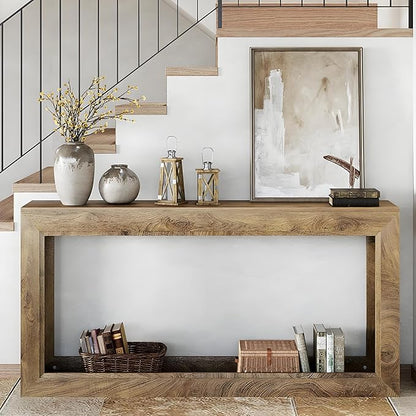 LITTLE TREE Narrow Console Tables, 63" Couch Table Behind Sofa, Extra Long Console Table for Entryway, Hallway, Living Room, Entrance, Foyer, Modern Light Oak Brown