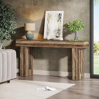 Tribesigns 63-Inch Long Console Table, Wooden Rectangular Sofa Table Behind The Couch, Farmhouse Entryway Table for Entrance, Hallway, Living Room (Mottled Gray Brown)