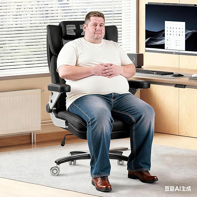 Big and Tall Office Chair 700lbs- Heavy Duty Executive Computer Chair with Rubber Wheels 3D Flip Arms, Ergonomic Mesh High Back Desk Chair, Extra Wide Seat Adjustable Lumbar Support & Headrest