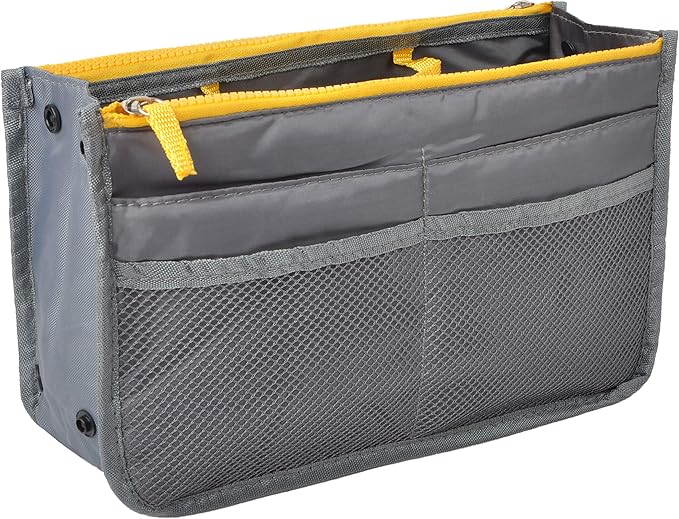 Vercord Purse Organizer Insert for Handbags Bag Organizers Inside Tote Pocketbook Women Nurse Nylon 13 Pockets Grey Large
