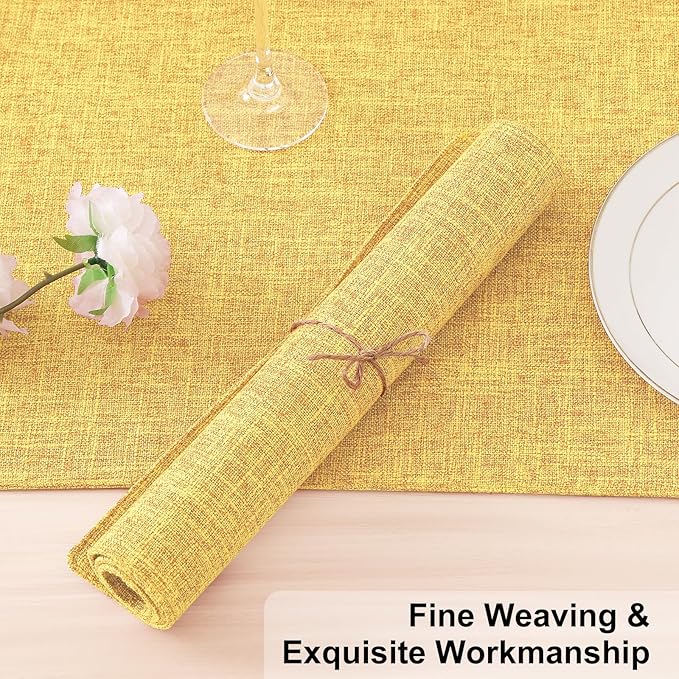 Homaxy Cloths Placemats for Dining Table Set of 4, Heat Resistant Washable Cotton Linen Blend Table Mats, Place Mats for Indoor Outdoor Party Kitchen Decoration, 13" x 19", Mustard Yellow