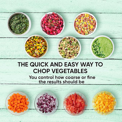 Brieftons Express Small Manual Food Chopper, 2-Cup: Hand Chopper with Container, Push-Down Pump Onion Chopper, Garlic Chopper, Green Veggie Cutter for Salsa, Salad, Coleslaw, Baby Food, Indian Cooking