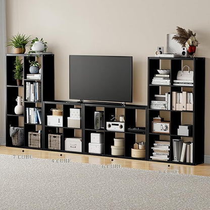 Cube Storage Organizer Bookcase, Decorative 11 inch Open Back Cubical Shelf with Thickened Border, Display Bookshelf for Living Room, Home Office, Sturdy Room (Black, 4 Cube)