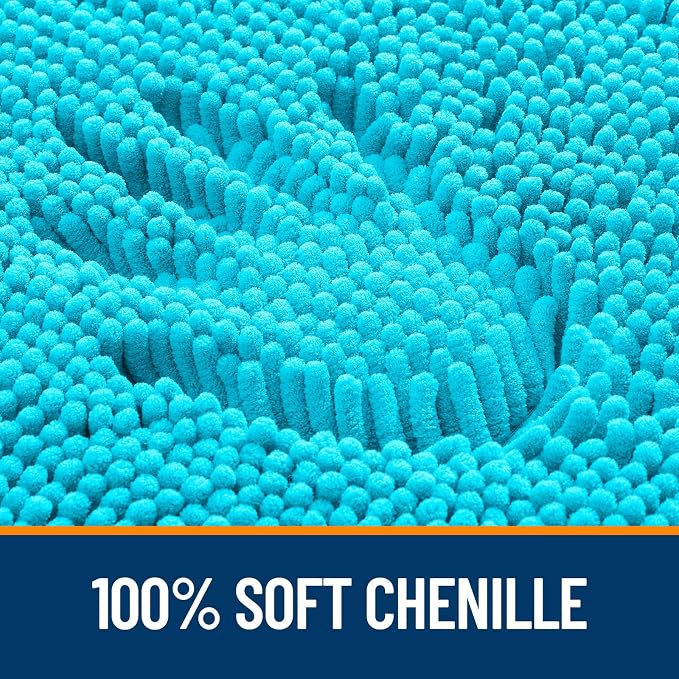 OLANLY Toilet Rugs U-Shaped 24x20, Extra Soft Absorbent Chenille Contour Bathroom Rugs for Toilet, Dry Quickly, Machine Washable, Non-Slip Bath Mat, Aqua Sky