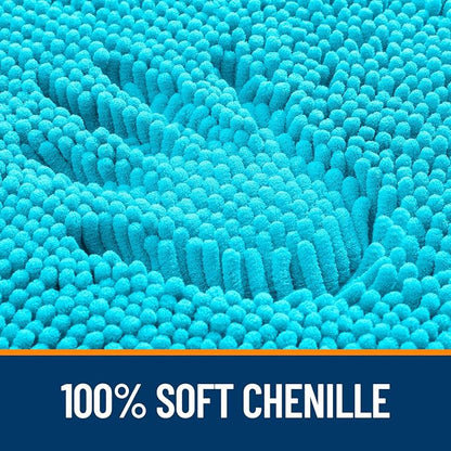 OLANLY Toilet Rugs U-Shaped 24x20, Extra Soft Absorbent Chenille Contour Bathroom Rugs for Toilet, Dry Quickly, Machine Washable, Non-Slip Bath Mat, Aqua Sky