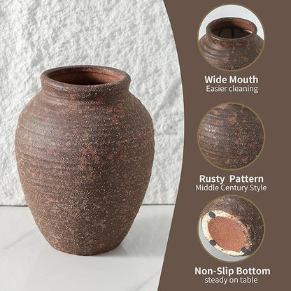 Ceramic Flower Vase 7.4 inch Farmhouse Rustic Vase for Home Decor Handcrafted Pottery Vase Small Terracotta Vases for Dining Table Decor Fireplace Living Room Bathroom Wedding Centerpiece