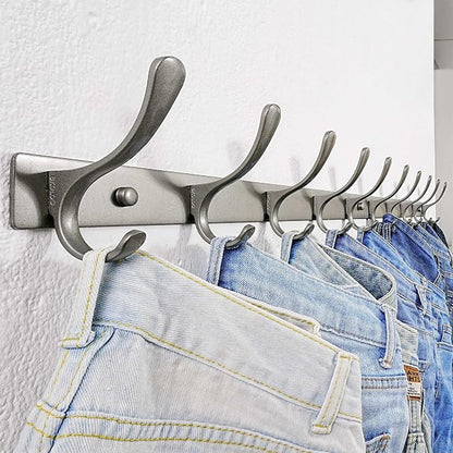 SKOLOO Coat Rack Wall Mounted - 10 Hooks, Heavy Duty, Stainless Steel, Metal Wall Hanger, Sturdy Coat Hooks for Hanging Coats, Jacket, Clothes, Hat, Matte Grey
