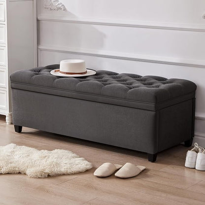 Mangodan 50" Storage Ottoman Bench, Tufted Ottoman with Storage for Living Room, Large End of Bed Ottomans, Modern Entryway Benchs, Window & Bedroom Benches for Foot of Bed (Darkgray)