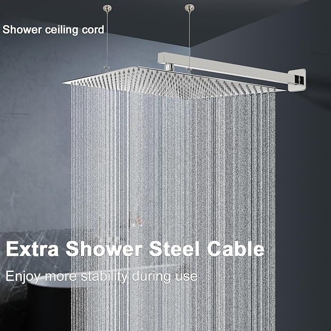 HarJue Shower Head with Extension Arm, High Pressure Square with ShowerArm, Stainless Steel Rainfall-Waterfall Full Body Coverage (16'' Shower with 20'' Arm, Chrome)