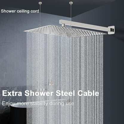 HarJue Shower Head with Extension Arm, High Pressure Square with ShowerArm, Stainless Steel Rainfall-Waterfall Full Body Coverage (16'' Shower with 20'' Arm, Chrome)
