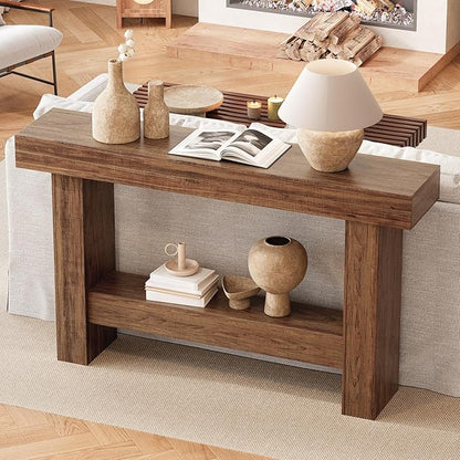 55 Inch Farmhouse Console Table,Wooden Rectangular Sofa Table Behind The Couch,Industrial Entryway Tables with Storage for Living Room,Entrance,Hallway (Brown)