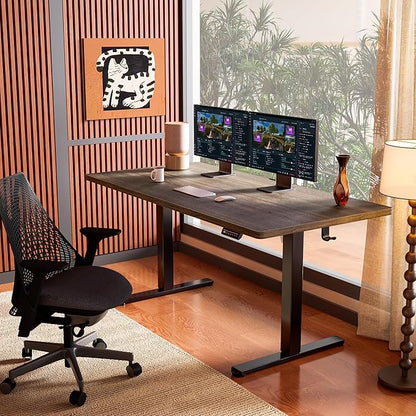 ErGear Height Adjustable Electric Standing Desk, 55 x 28 Inches Sit Stand up Desk, Large Memory Computer Home Office Desk with Two-Piece Desktop (Walnut)