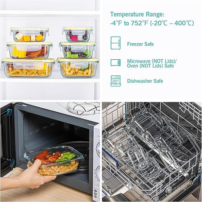Vtopmart 8 Pack Glass Food Storage Containers with Lids (Yellow)
