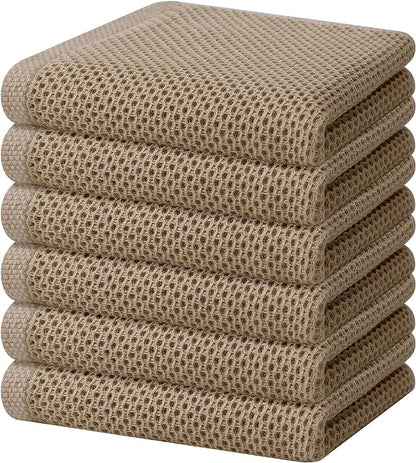 Homaxy 100% Cotton Waffle Weave Kitchen Dish Towels, Ultra Soft Absorbent Quick Drying Cleaning Towel, 13 x 28 Inches, 6-Pack, Tan