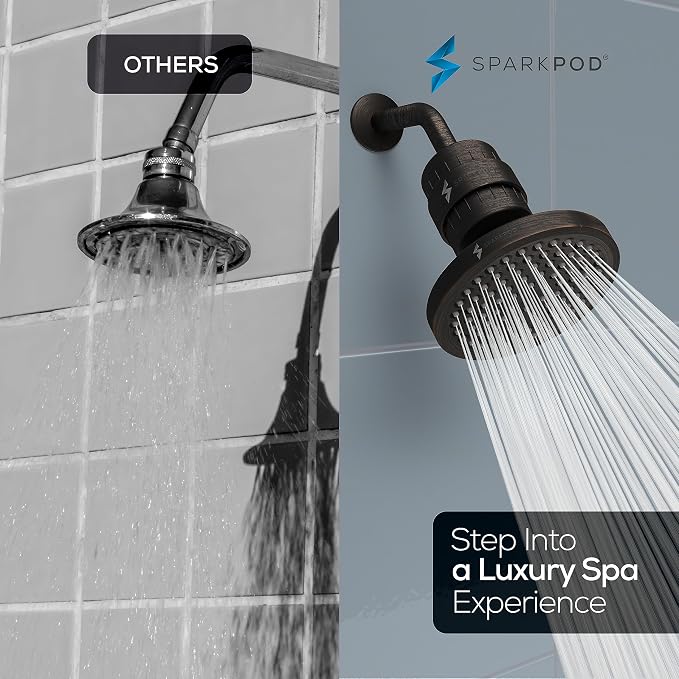 SparkPod 23-Stage Filtered Shower Head, 6" Round, Oil-Rubbed Bronze | Filtered Shower Head for Hard Water Filter, High Pressure, Reduces Chlorine, Heavy Metals, For Dry Skin & Hair