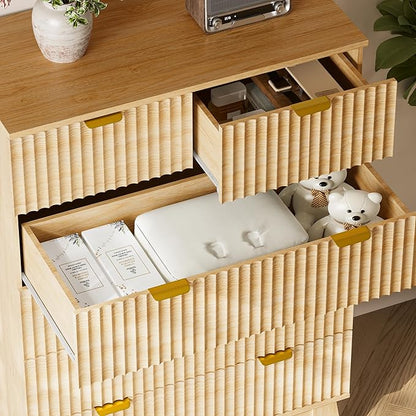 46" Tall Dresser for Bedroom, 6-Drawer Fluted Chest of Drawers, Modern Wood Highboy with Deep Storage, Metal Slides and Handles, Anti-Tip Kit, Vertical Clothes Organizer for Apartment, Nursery
