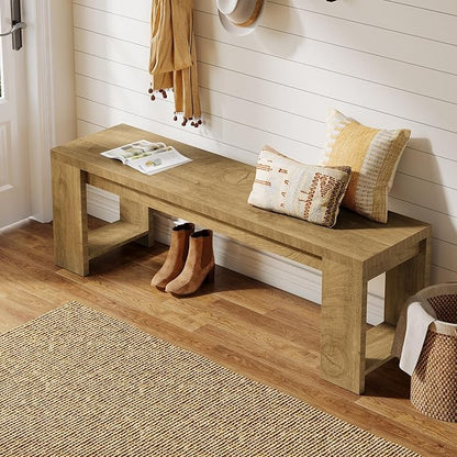 Tribesigns 47.2” Wooden Entryway Bench, Modern Farmhouse Shoe Bench for Hallway, Foyer, Bedroom, Rustic Brown