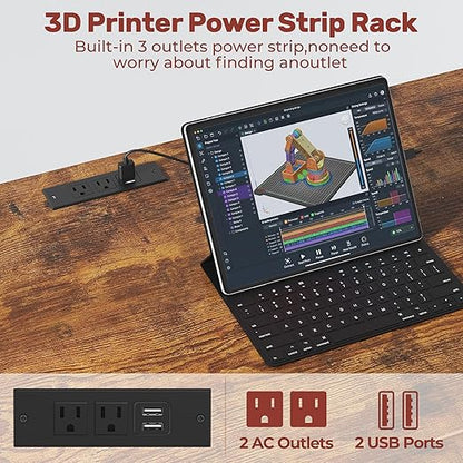 3D Printer Stand with Filament Storage – Tall 66" Heavy Duty Metal 3D Printer Table with Power Hub, Drawer & X-Bracket Stability for Workshop, Studio, Office