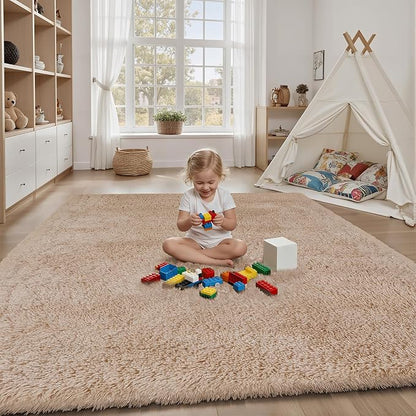 Area Rug for Living Room Bedroom: 6x9 Camel Soft Fluffy Shag Upgrade Non-Slip High Pile Carpet Large Fuzzy Plush Indoor Floor Decor Shaggy Rug for Kid Boys Girls Dorms Playroom Nursery Modern Home