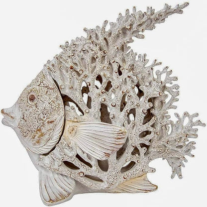 Ocean Decor White Coral Reef Angelfish Sculpture Beach Home Decor Coastal Coral Look Tabletop Collection 11 in x 10 in