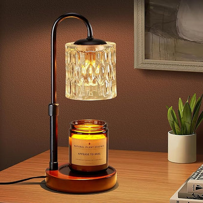 Briever Dimmable Candle Warmer Lamp with Timer, Height Adjustable Electric Candle Wax Warmer, Christmas Birthday Gifts for Women Mom, House Warming Gifts New Home Room Decor, Walnut Solid Wood Base