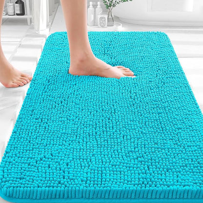 OLANLY Bathroom Rugs 35x24, Extra Soft Absorbent Chenille Bath Rugs, Rubber Backing Quick Dry, Machine Washable Bath Mats for Bathroom Floor, Tub and Shower, Home Decor Accessories, Aqua Sky