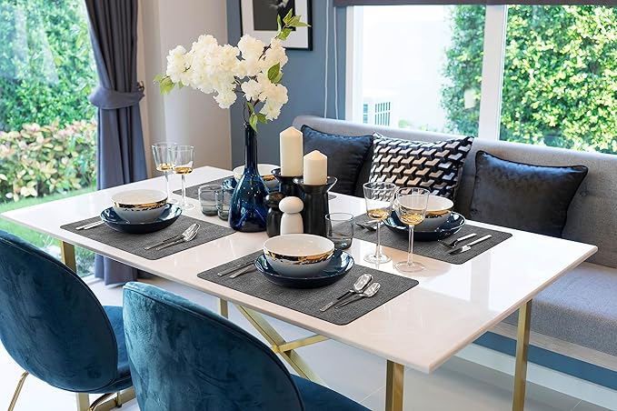 More Décor Faux Leather Placemats Set of 4 for Dining Table – Waterproof, Wipeable, Washable, Stain & Heat Resistant, Non-Slip Table Mats – 12 X 17 Inch, Dark Grey