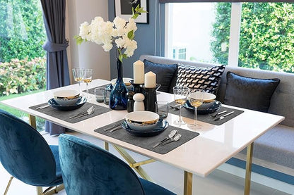 More Décor Faux Leather Placemats Set of 4 for Dining Table – Waterproof, Wipeable, Washable, Stain & Heat Resistant, Non-Slip Table Mats – 12 X 17 Inch, Dark Grey