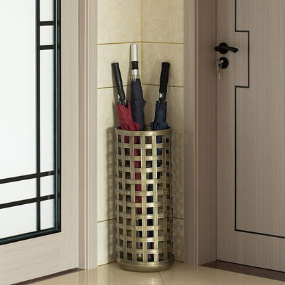 Vintiquewise Round Metal Woven Umbrella Stand Basket, Tall Narrow Indoor Entryway Umbrella Holder, Modern Wet Umbrella Storage