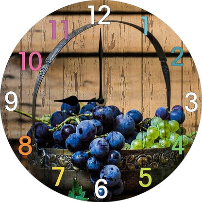 Blueberries Wall Clock 10 Inch Wooden Battery Operated Autumn Forest Maple Leaves Wall Clocks Decorative Indoor,Decorative for Kitchen Bathroom Bedroom