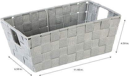 Simplify 2 Pack Small Woven Storage Shelf Basket | Organization | Bathroom | Accessories | Heather Grey