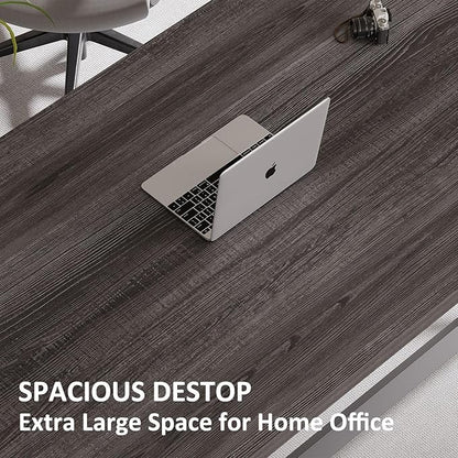 IBF 60 Inch Long Office Desk, Modern Metal Wooden Grey Writing Study Computer Desk for Bedroom, Farmhouse Big Simple Home Office Desks Executive Work Pc Table for Student, Dark Gray Oak