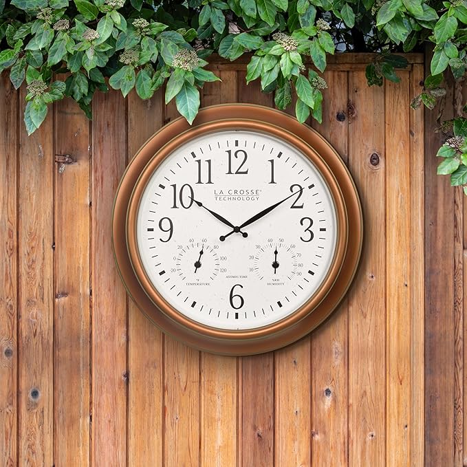 La Crosse Technology 404-59907-INT 18-inch Indoor/Outdoor Classic Antique Copper Atomic Analog Wall Clock