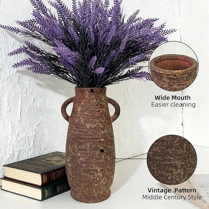 Ceramic Rustic Vase, 12.3 Inch Farmhouse Decorative Flower Vase for Home Decor, Rusty Vase for Living Room Bedroom Kitchen Office Decor Centerpiece Table Decorations