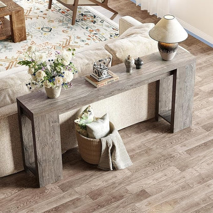 LITTLE TREE 70.9-Inch Long Entryway Table, Farmhouse Sofa Console Table for Living Room, Entryway, Hallway, Grey