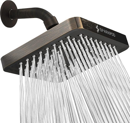 SparkPod Rain Shower Head, 6 Inch Square | High Pressure Shower Heads, 90 Nozzle (Touch-to-Clean), Adjustable Showerhead, No-tool Universal Connection