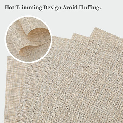 Leetaltree Beige Placemats Set of 16 - Heat Resistant Non-Slip Place mats for Dining Table, Washable Durable PVC Vinyl Woven Table Mats(Beige, 16)