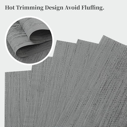 Leetaltree Grey Placemats, Heat Resistant Non-Slip Place mats for Dining Table, Washable Durable PVC Vinyl Woven Table Mats (Set of 16)