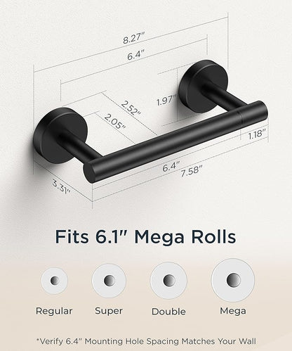 FORIOUS Toilet Paper Holder Wall Mount, Stainless Steel Rustproof Double Post Pivoting Tissue Roll Holder for Bathroom, Commercial Toilet Paper Dispenser (2 Pack, Matte Black)