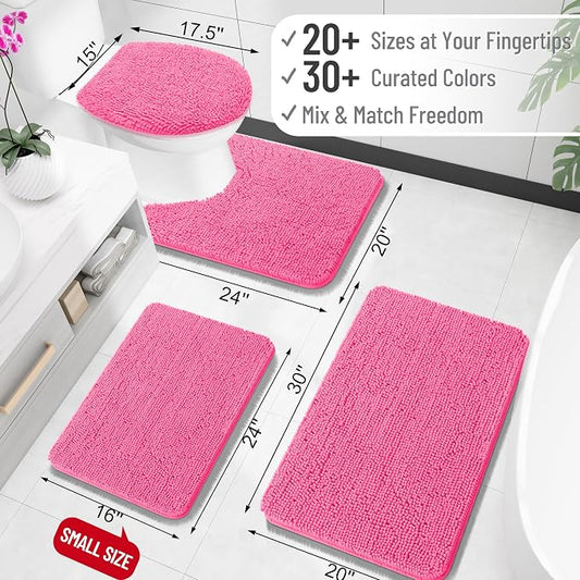 OLANLY Bathroom Rugs 30x18, Extra Soft Absorbent Chenille Bath Rugs, Rubber Backing Quick Dry, Machine Washable Bath Mats for Bathroom Floor, Tub and Shower, Home Decor Accessories, Hot Pink