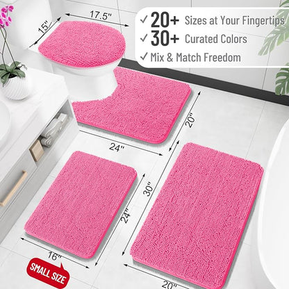 OLANLY Large Bathroom Rugs 44x32, Extra Soft Absorbent Chenille Bath Rugs, Rubber Backing Quick Dry, Machine Washable Bath Mats for Bathroom Floor, Tub and Shower, Home Decor Accessories, Hot Pink