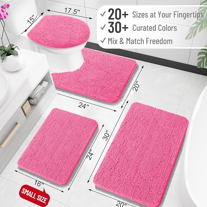 OLANLY Large Bathroom Rugs 47x32, Extra Soft Absorbent Chenille Bath Rugs, Rubber Backing Quick Dry, Machine Washable Bath Mats for Bathroom Floor, Tub and Shower, Home Decor Accessories, Hot Pink