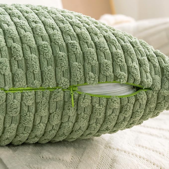 Set of 4 Sage Green Decorative Throw Pillow Covers 12x20 Inch Corduroy Pillow Covers for Bed Couch Sofa Living Room Soft Cushion Cases