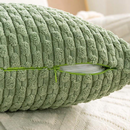 Set of 4 Sage Green Decorative Throw Pillow Covers 12x20 Inch Corduroy Pillow Covers for Bed Couch Sofa Living Room Soft Cushion Cases
