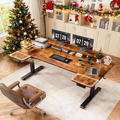 EnHomee 71 Inch Standing Desk Adjustable Electric with Monitor Stand, Computer Desk with Power Strip, Memory Height Home Office Desk for Home and Study Room, Rustic Brown