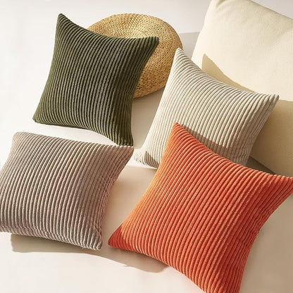 Topfinel Rust OliveGreen Throw Pillow Covers 18x18 Inch Set of 4 Boho Farmhouse Cushion Covers Soft Corduroy Fall Home Decor for Couch Bed Sofa Living Room